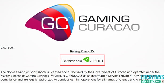 ใบอนุญาติ Curacao Gaming ที่ Luckydays